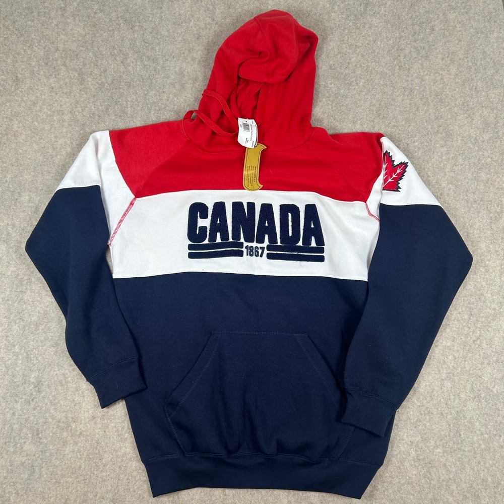 River Wear Hoodie Mens Medium Red White Blue Canada 1867 Chenille Patch ZA3CH